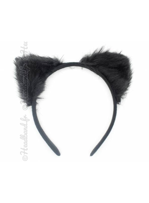 Serre Tete Oreille Chat Fourrure Noir