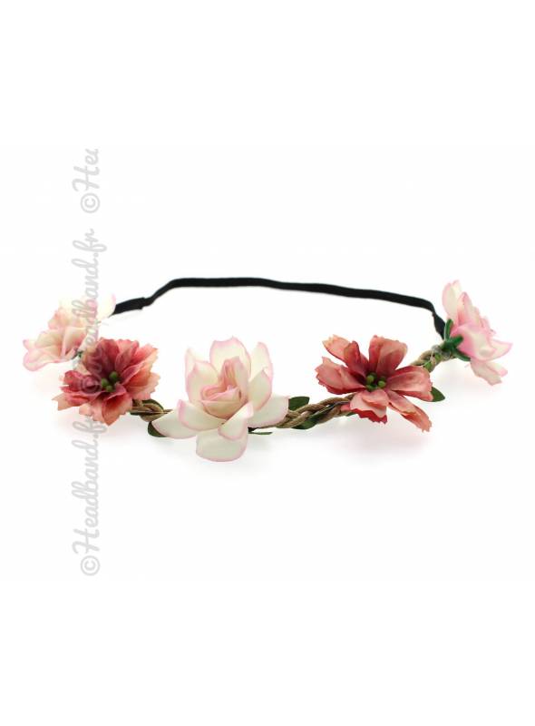 Headband Fleurs Rose Poudre