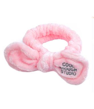 Bandeau soin démaquille rose en peluche