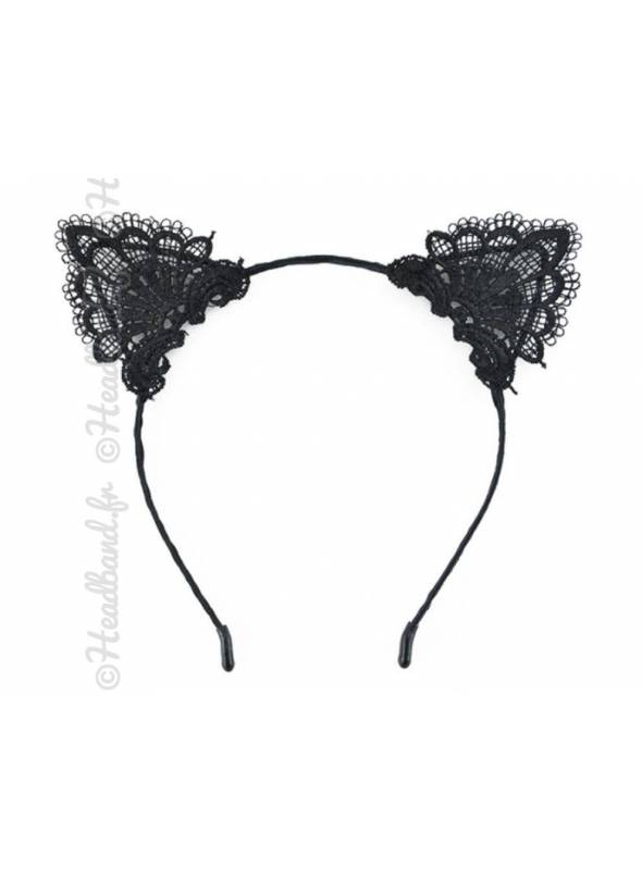 Serre Tete Oreilles Chat Dentelle Noir